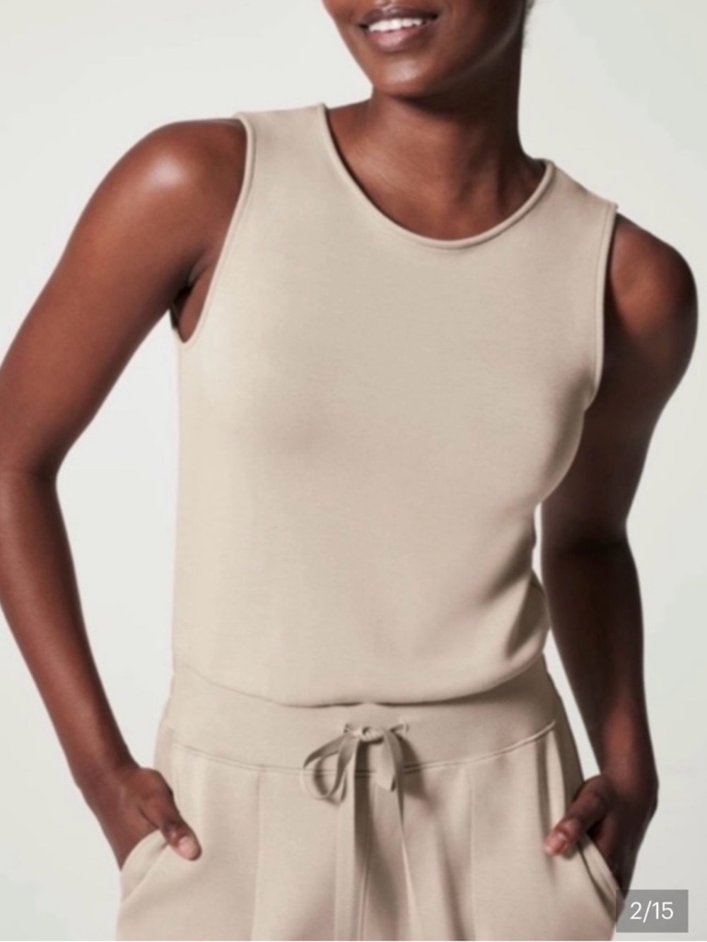 Spanx Air Essentials Sleeveless Knit Jumpsuit in Beige XL/tall length - Picture 2 of 4